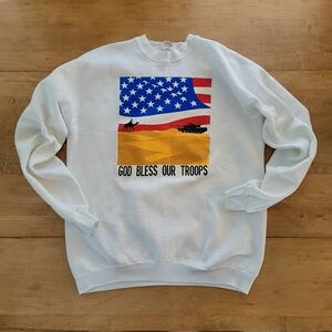 Vintage 90s USA Sweatshirt God Bless Our Troops Flag Crewneck XXL